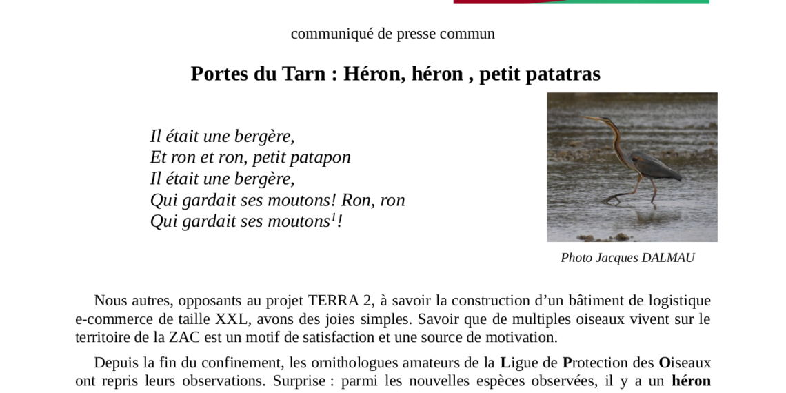 Communiqué de presse commun : ZAC des Portes du Tarn