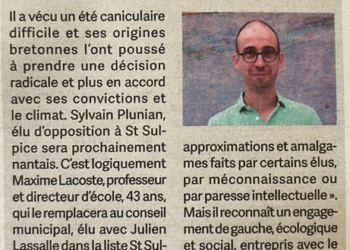 SYLVAIN PLUNIAN CEDE SA PLACE A MAXIME LACOSTE AU CONSEIL MUNICIPAL DE SAINT-SULPICE